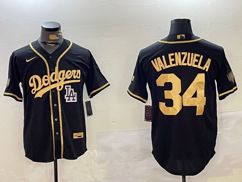 Men Los Angeles Dodgers 34 Valenzuela Black Gold Game 2024 Nike MLB Jersey style 10296